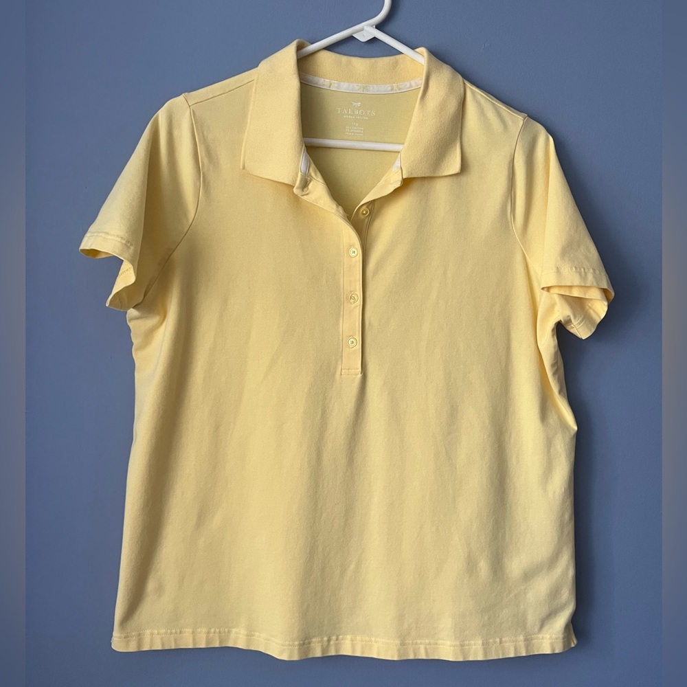 Talbots butter yellow short sleeve cotton polo shirt 1XP